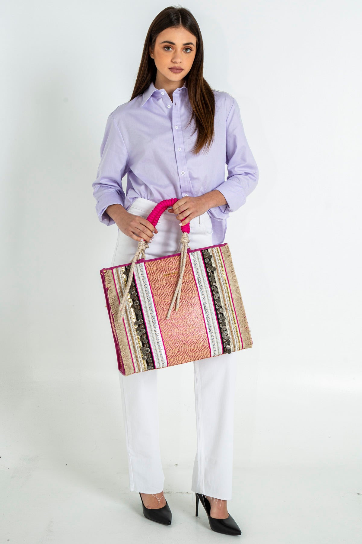 Multicolor maxi handbag with applications