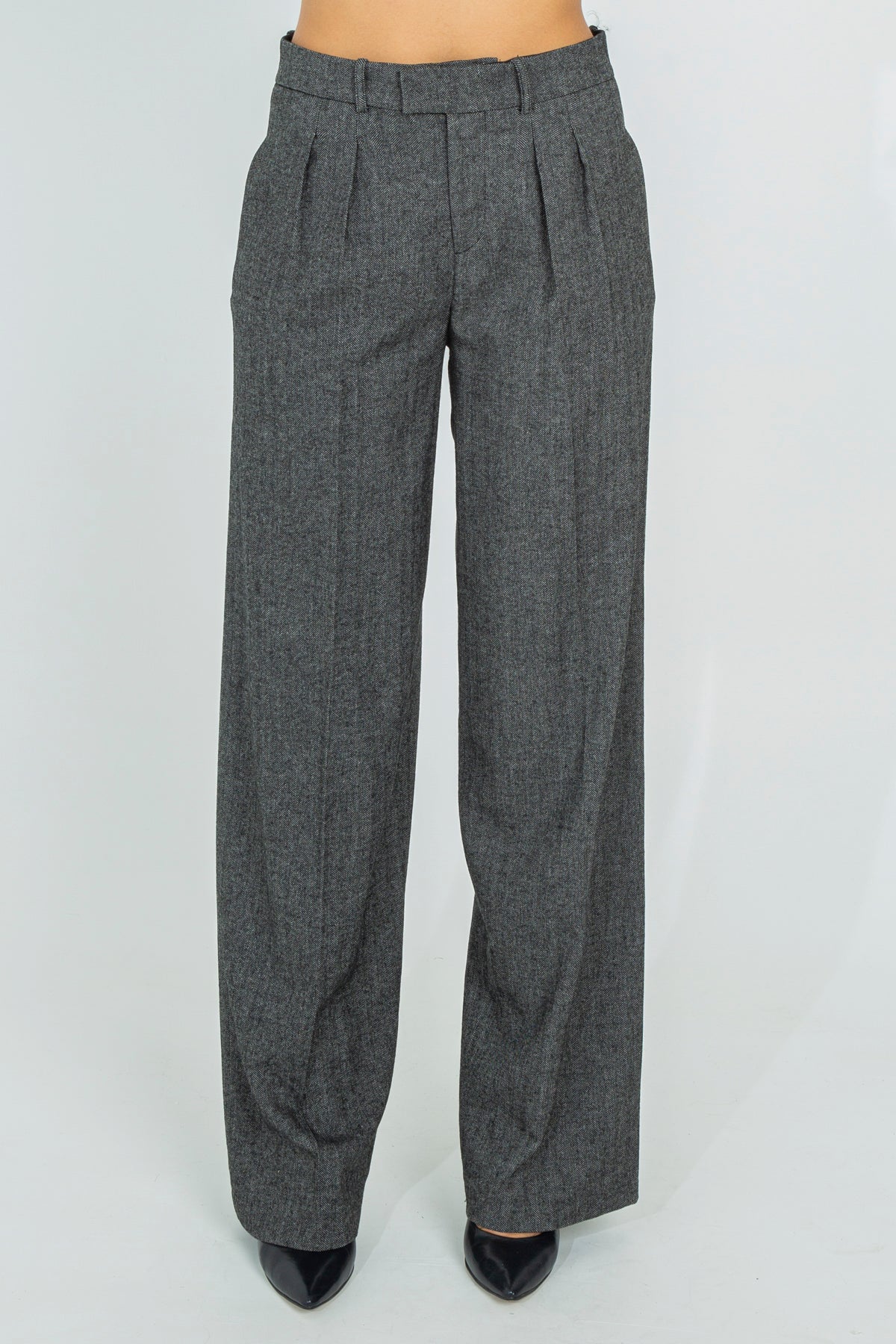 Pantaloni palazzo in tweed fishbone