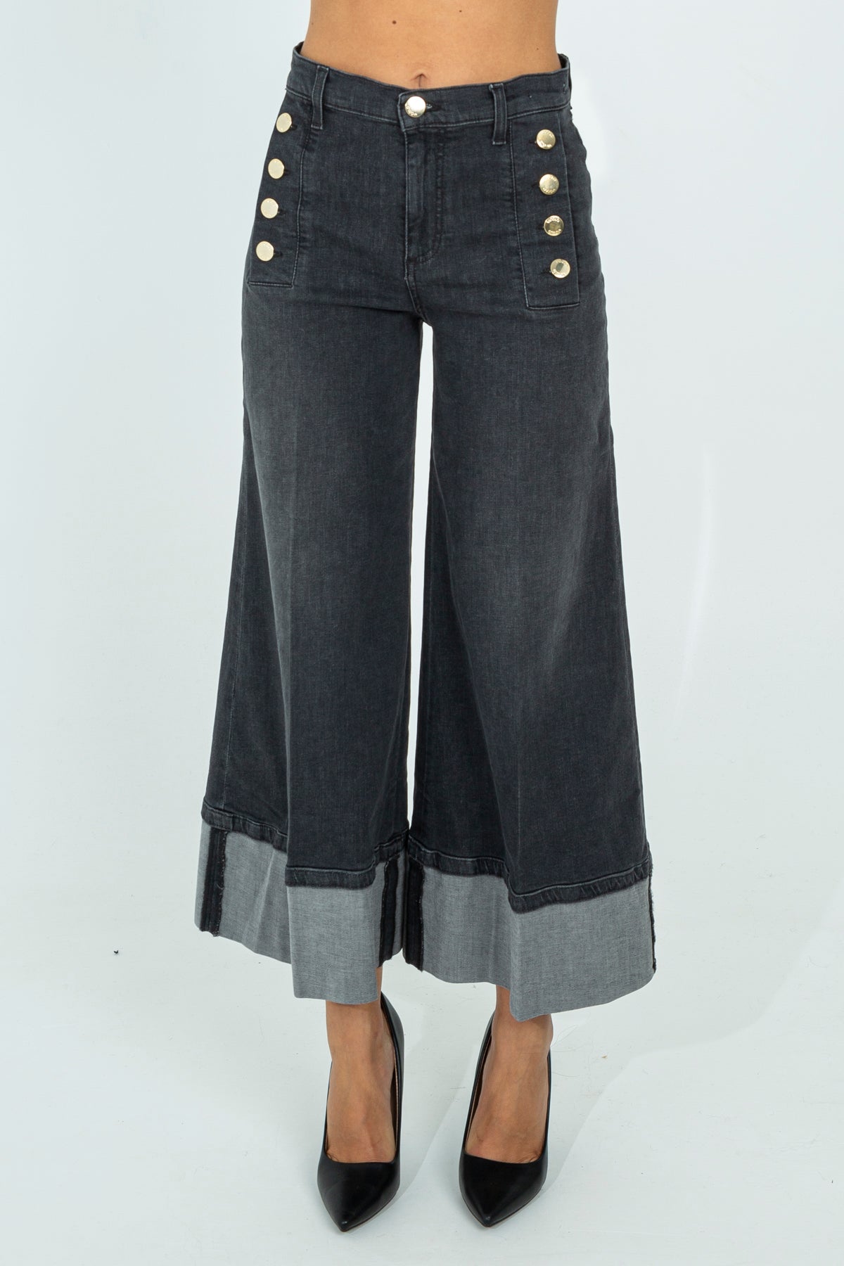 Jeans palazzo con risvolto