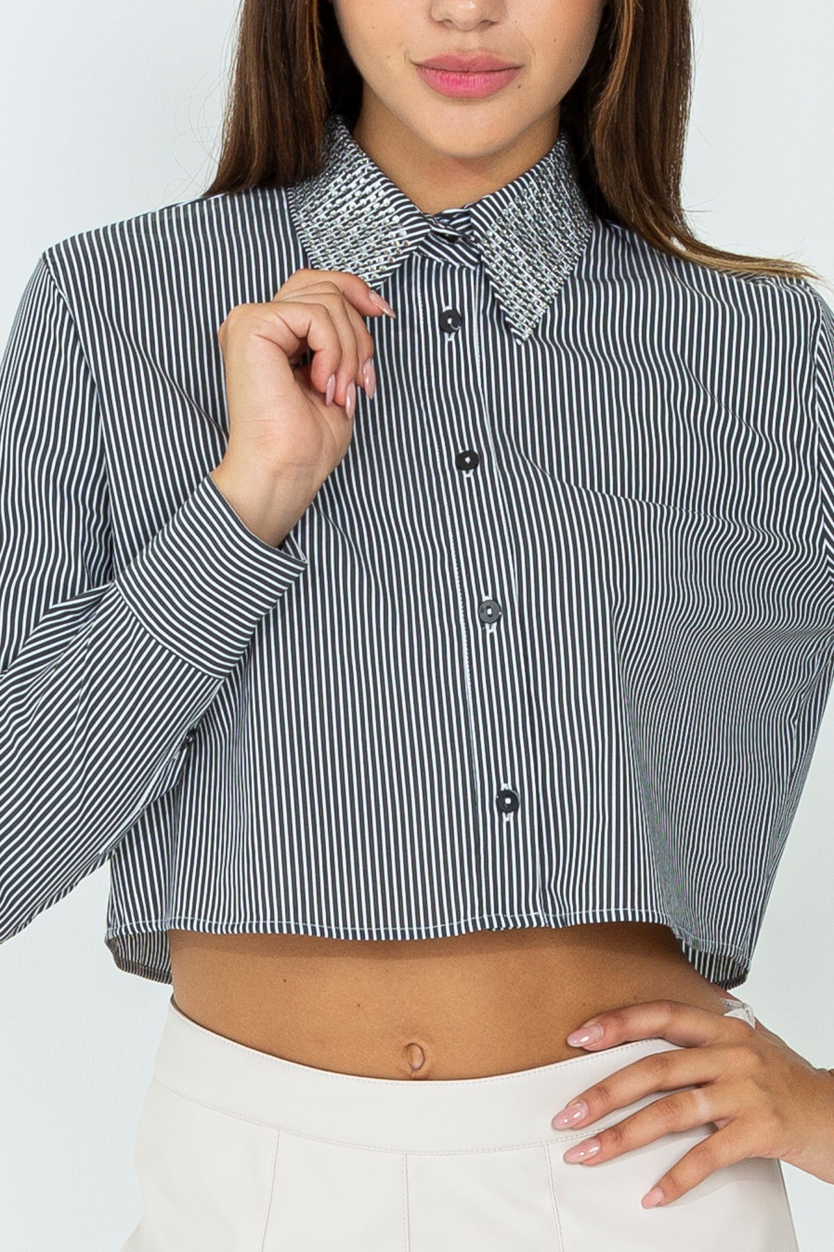 Camicia crop a righe