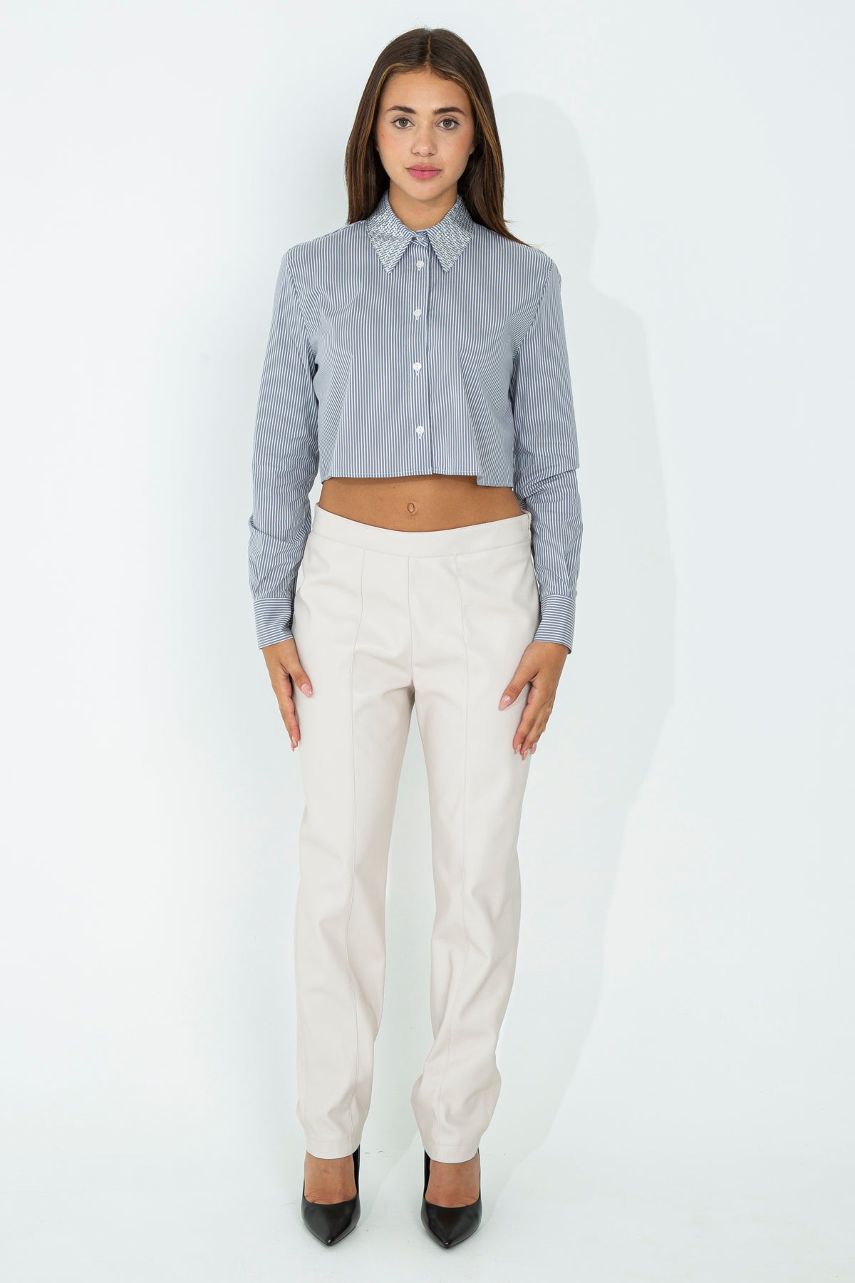 Camicia crop a righe