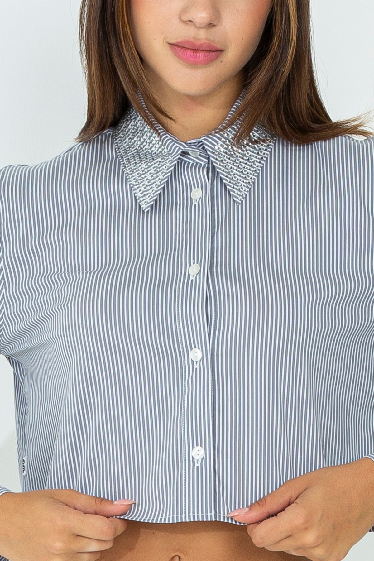 Camicia crop a righe