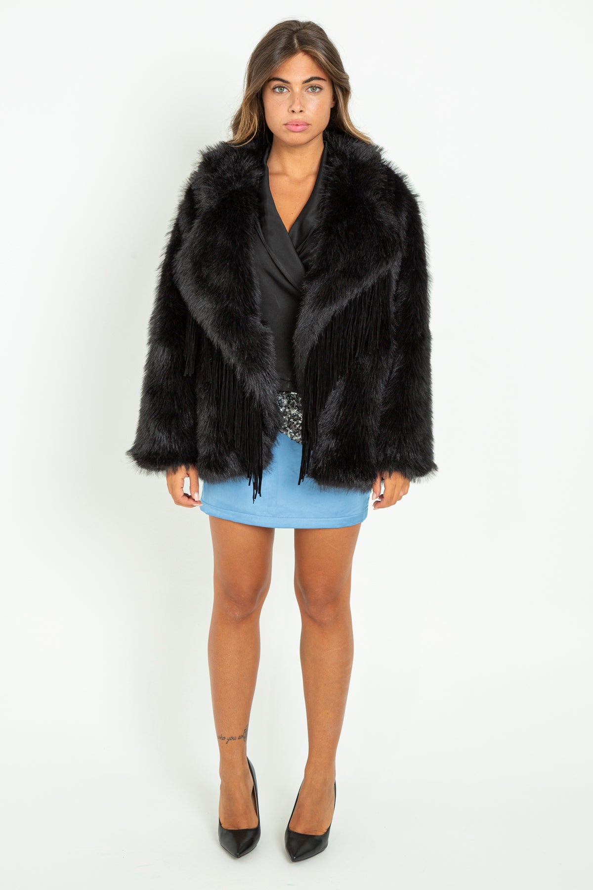 Pelliccia eco-fur con frange