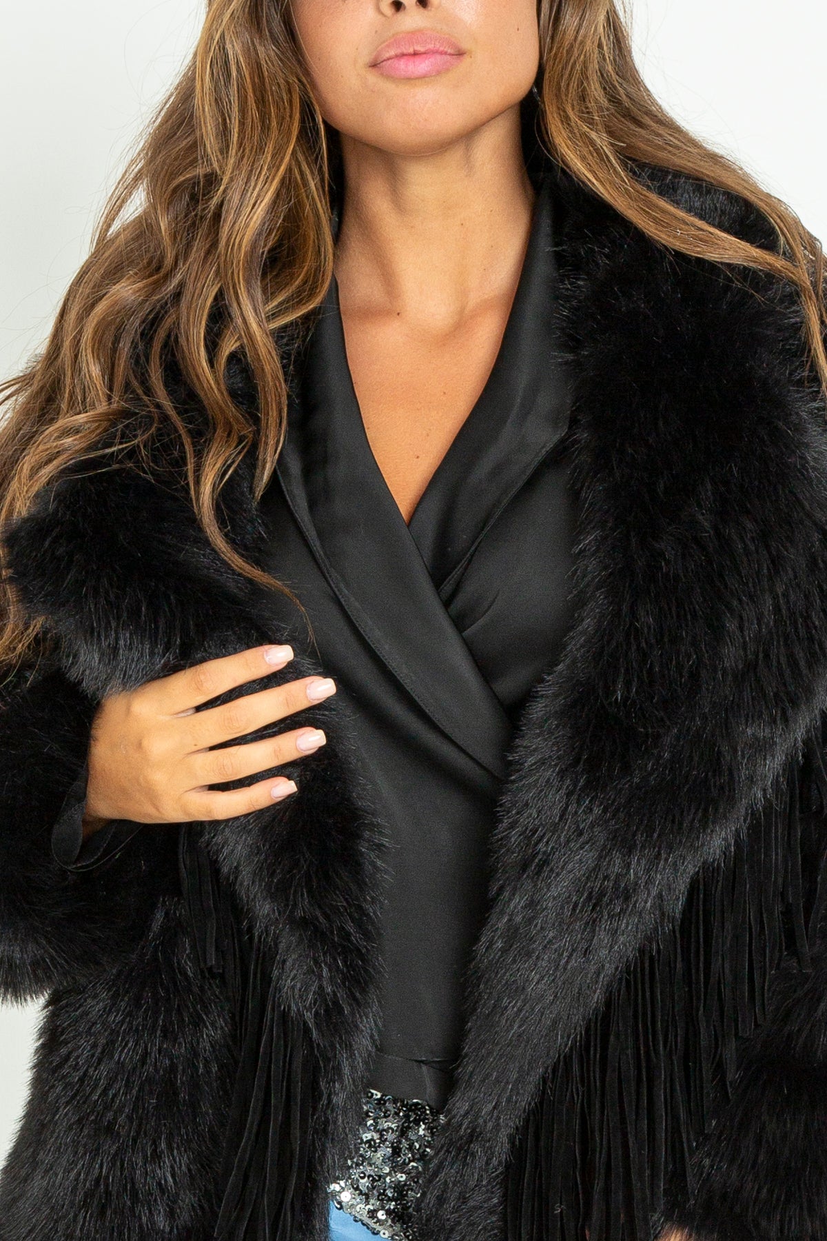 Pelliccia eco-fur con frange