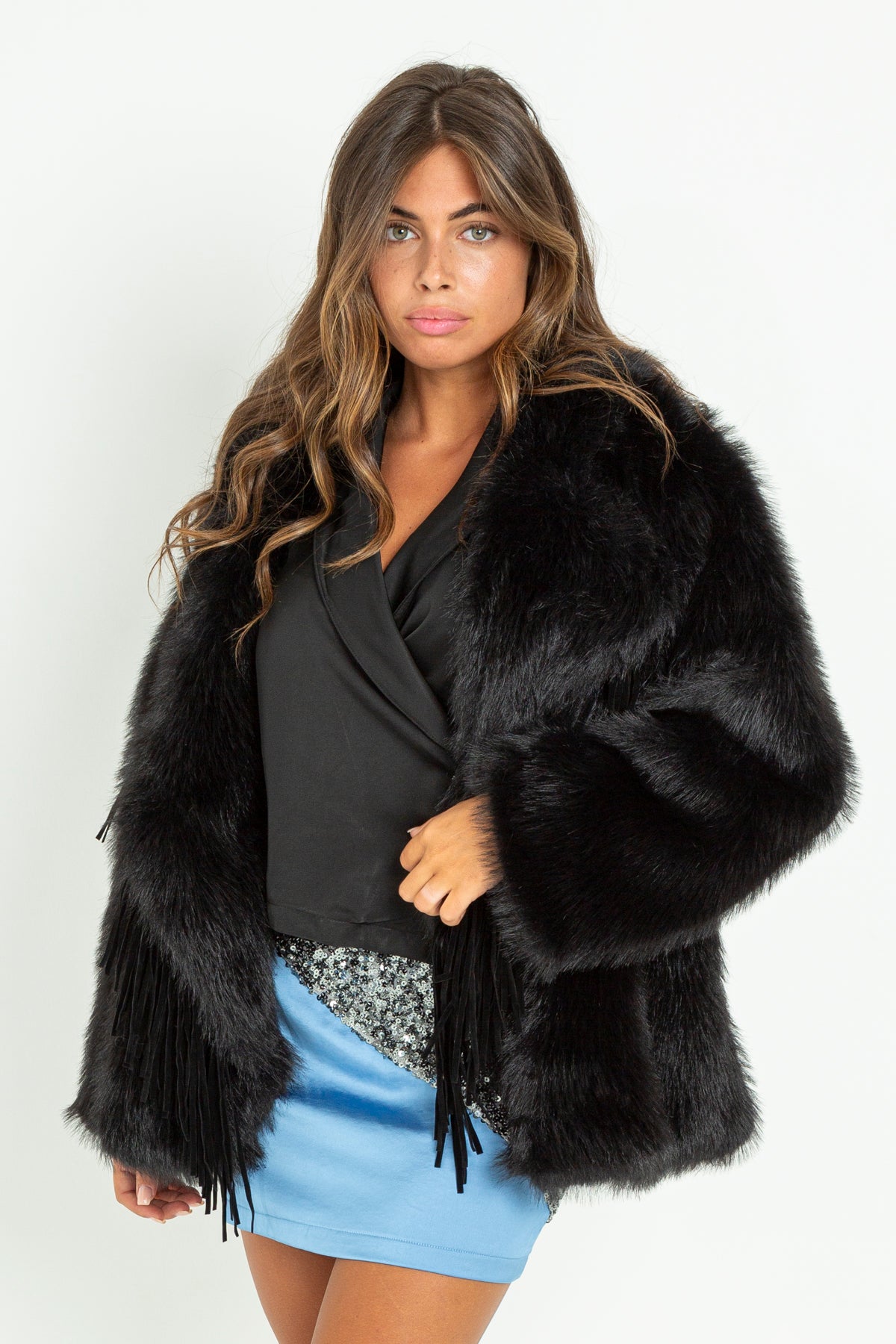 Pelliccia eco-fur con frange