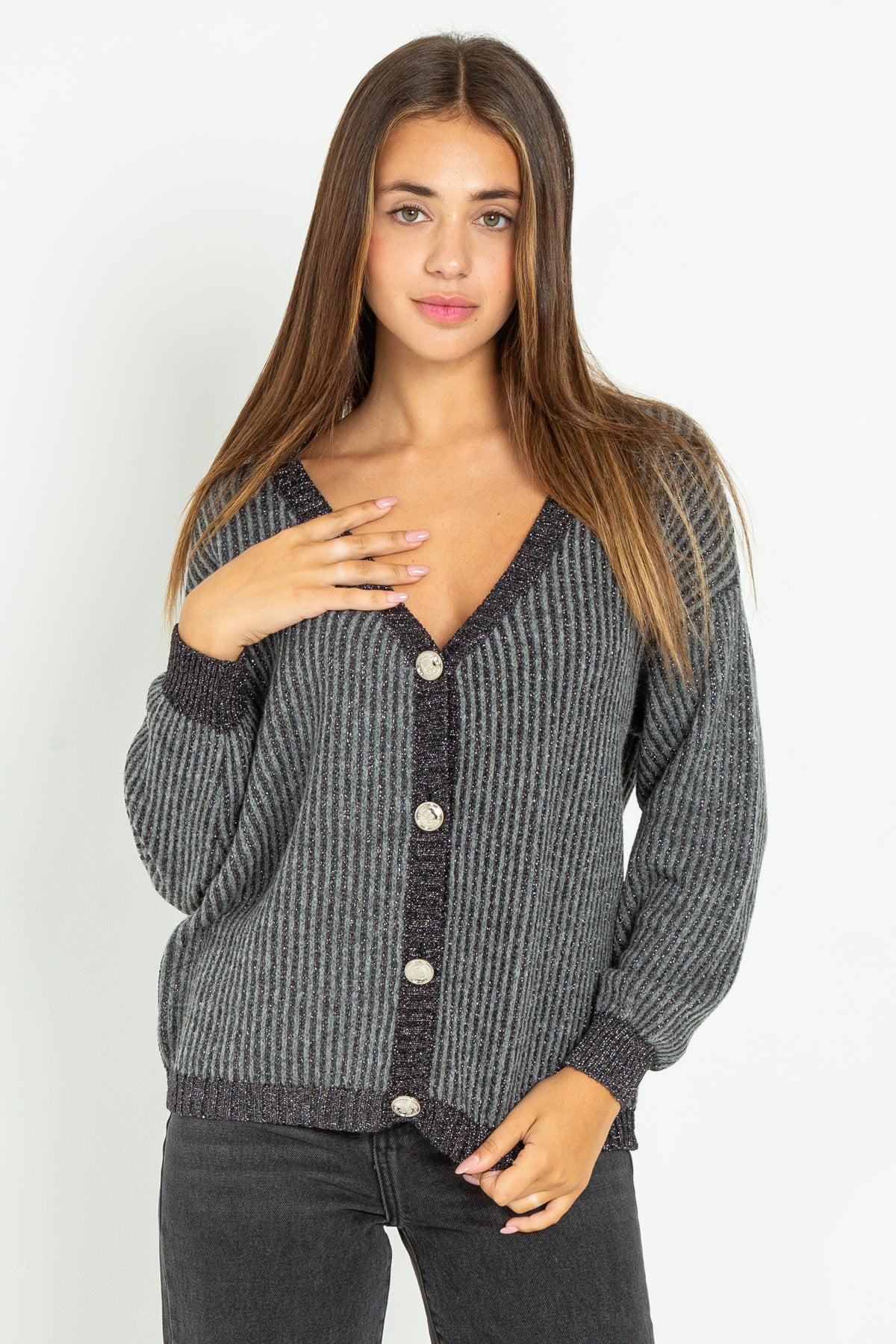 Cardigan a righe lurex