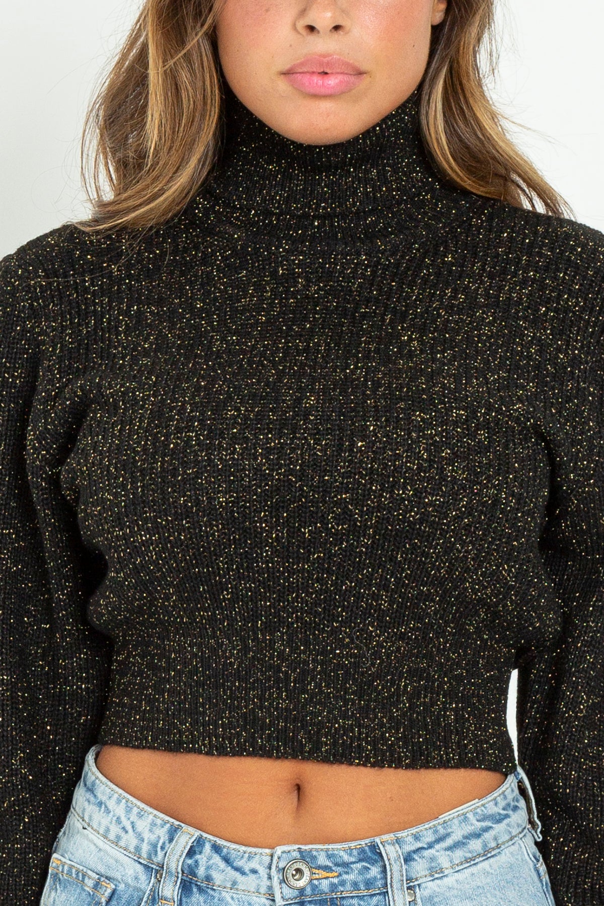 Maglione crop con filo lurex