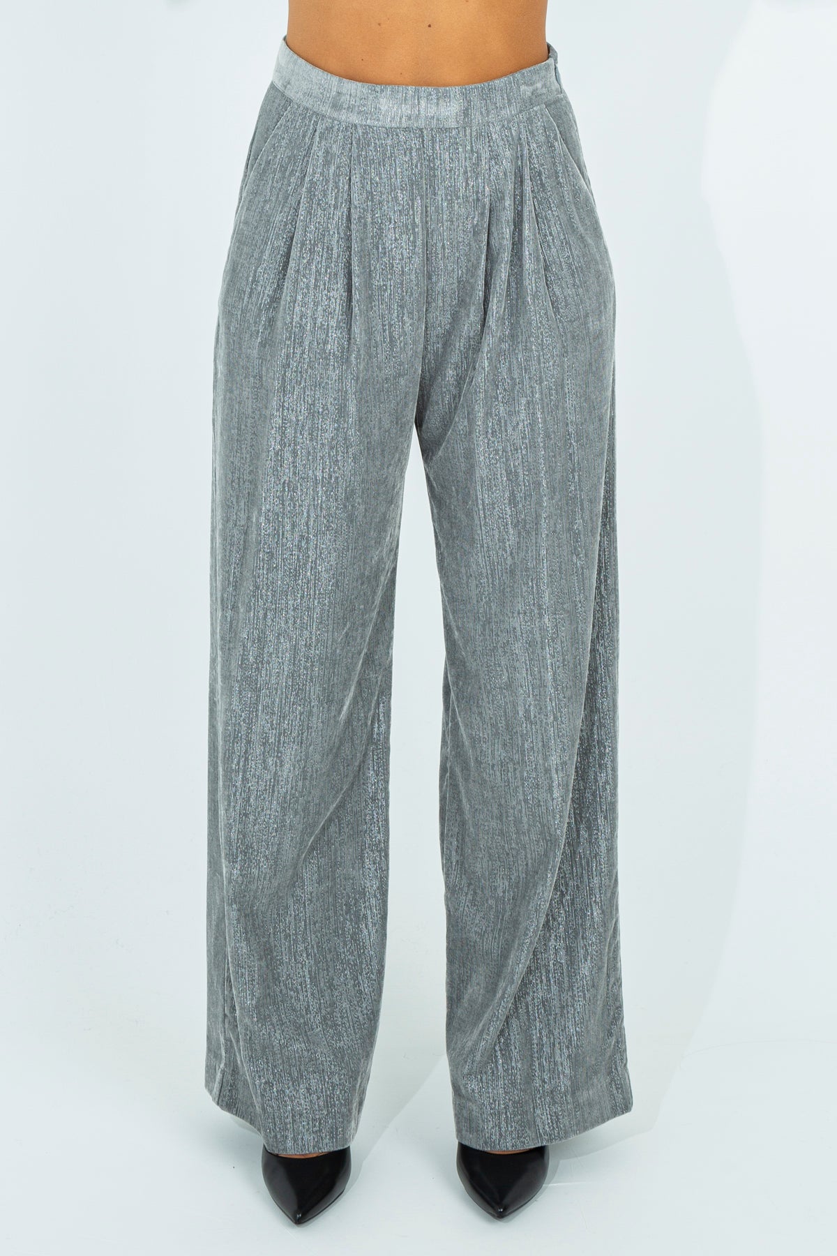 Pantaloni palazzo con filo lurex