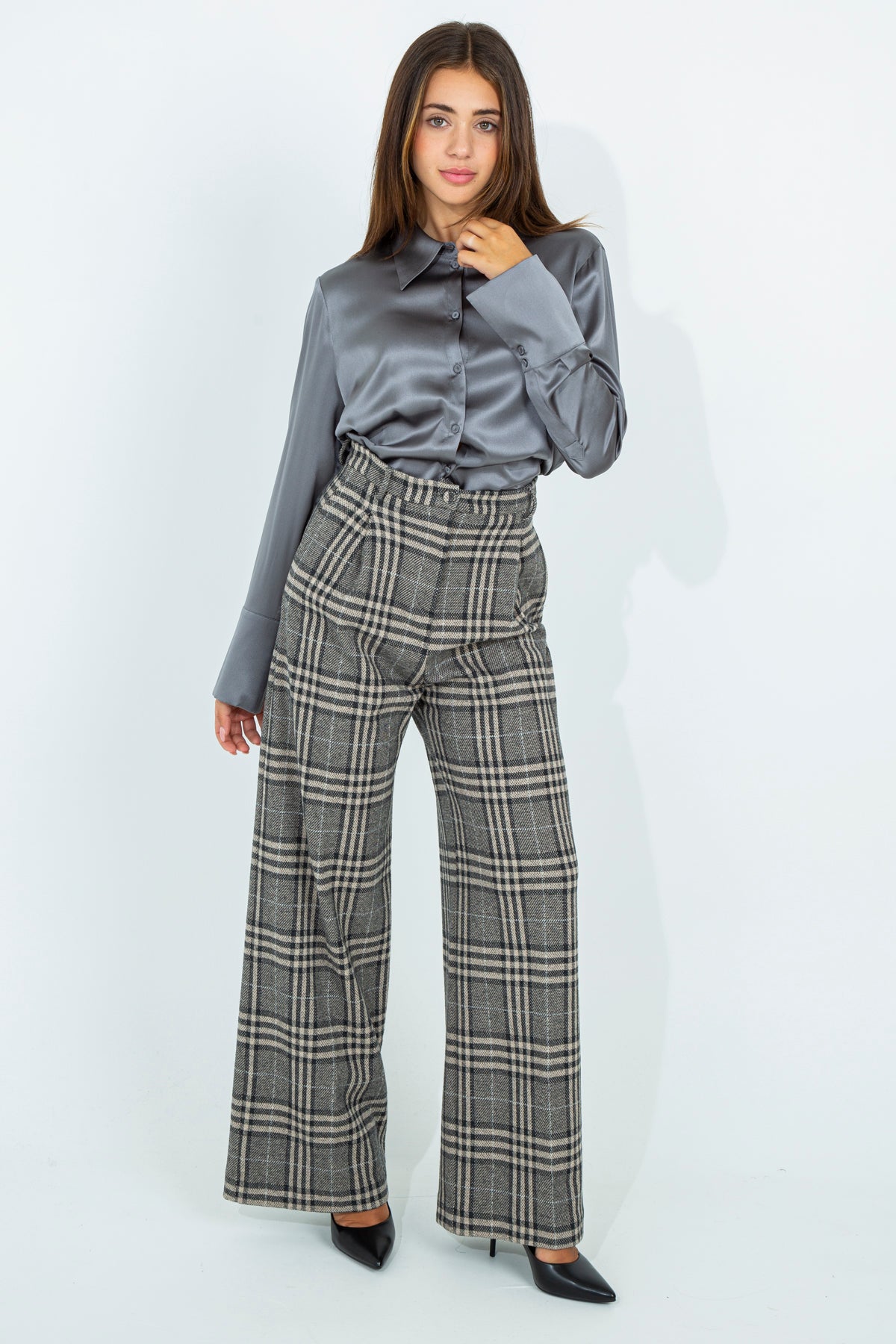 Pantaloni palazzo in fantasia check