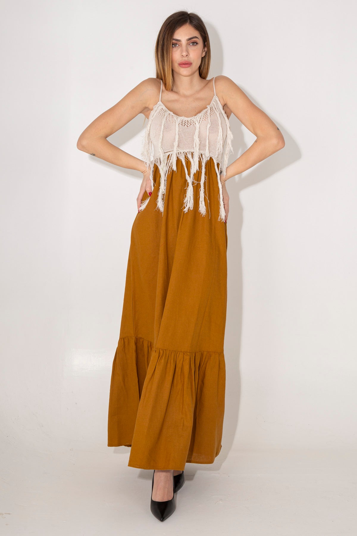 Long sundress dress with fringes