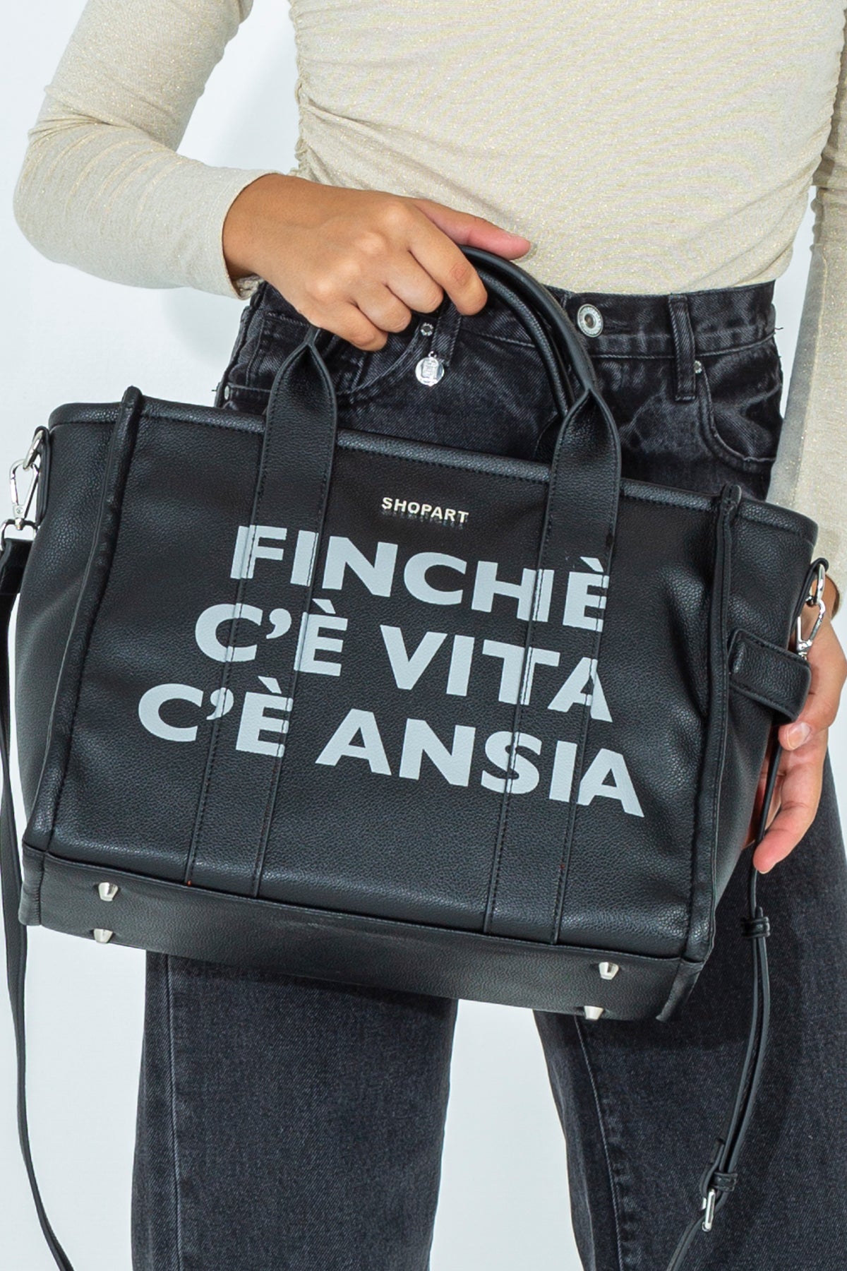 Borsa tote media con stampa frontale