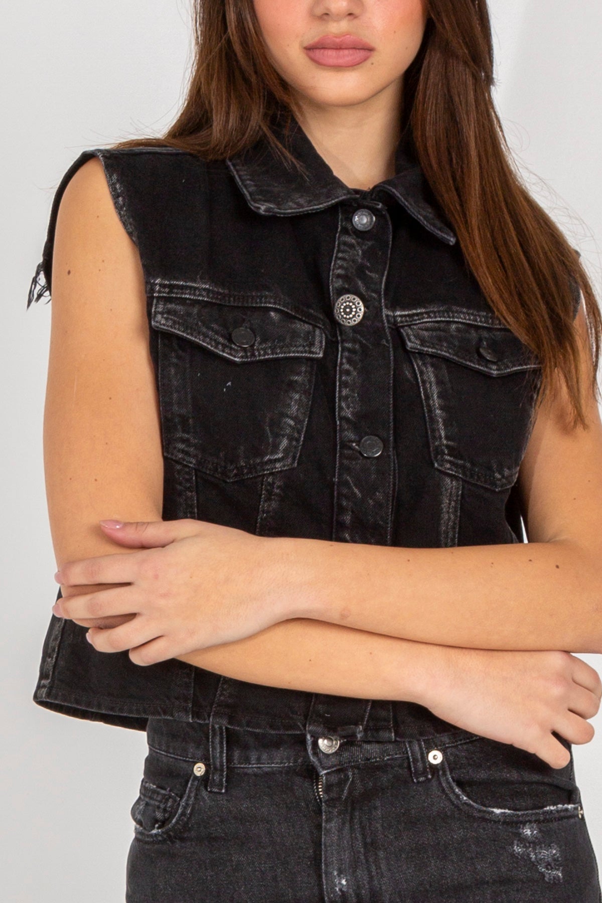 Sleeveless denim vest