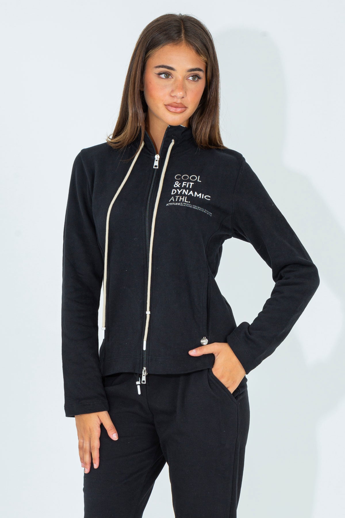 Felpa fullzip con coulisse lunga